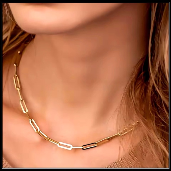 New 14k gold wide link paperclip choker chain hip hop necklace - Picture 4 of 5